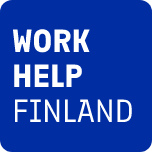 Work Help Finland -logossa on valkoinen teksti sinisellä pohjalla.